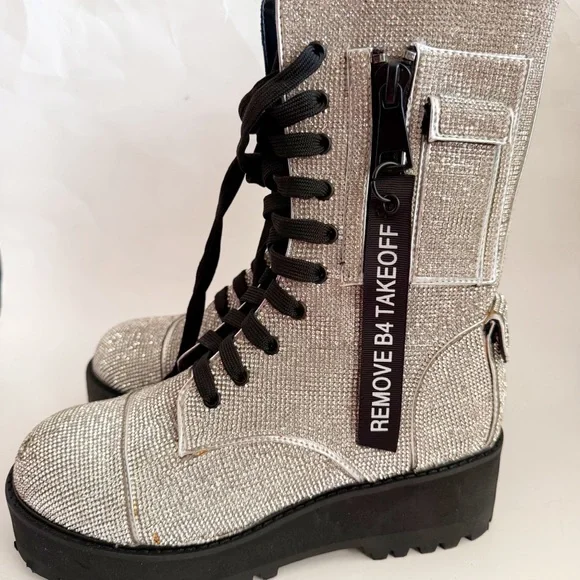 Poster Girl Dolls Kill Billionaire Bling Rhinestone Combat Boots Size 8 - Picture 9 of 10